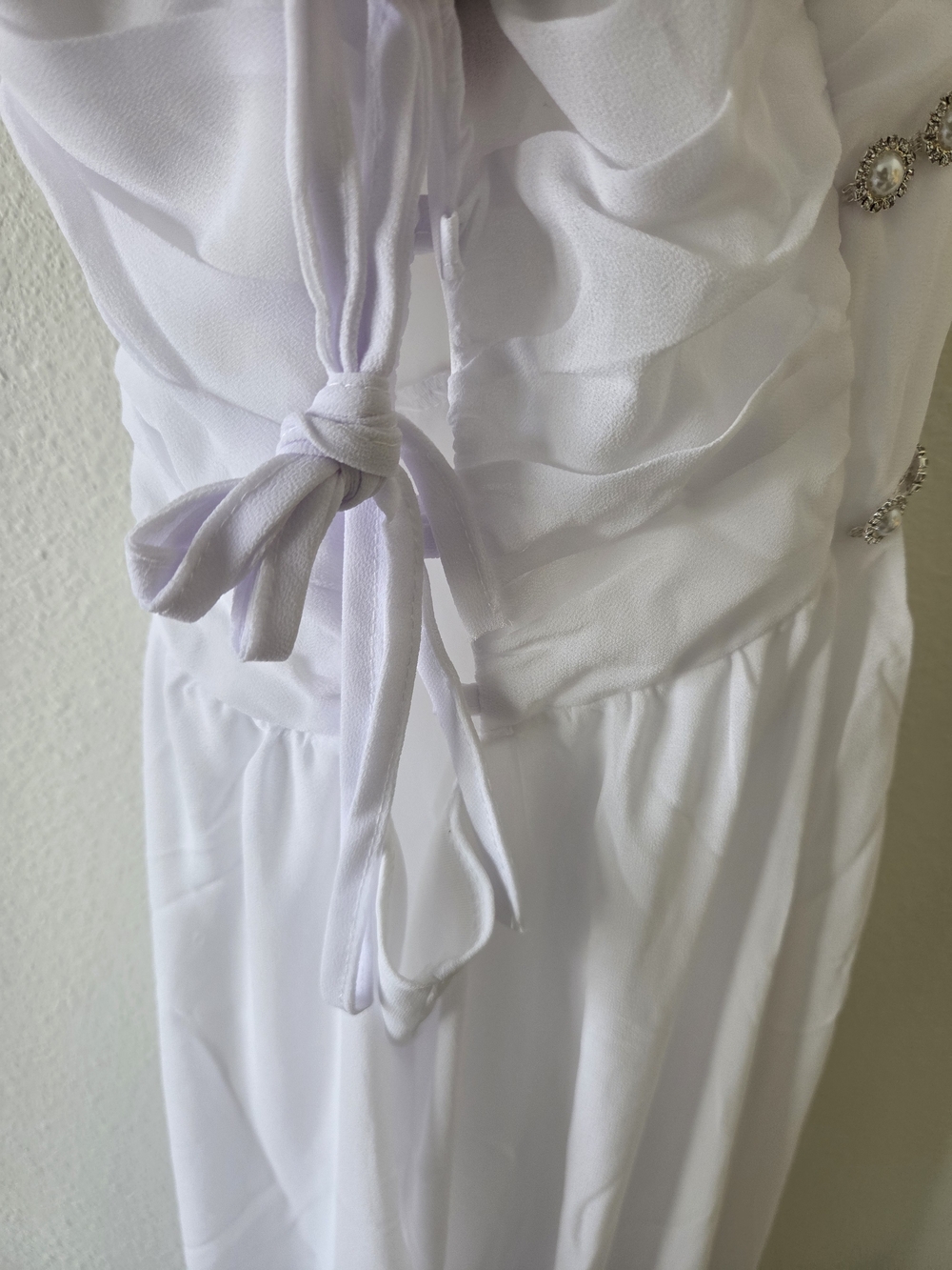 White Beaded V-Neck Maxi Dress - Picture 5 of 6
